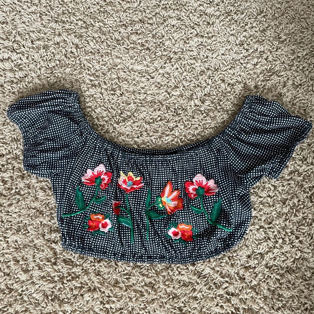 Topshop Embroidered Floral Crop Top